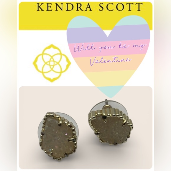 Kendra Scott Jewelry - Kendra Scott White Kyocera Opal Druzy Tessa Stud Earrings Gold